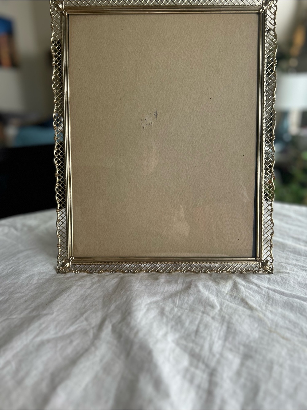 Ornate Gold Metal Picture Frame with Decorative Lattice Border. Holds 1/10X14.
